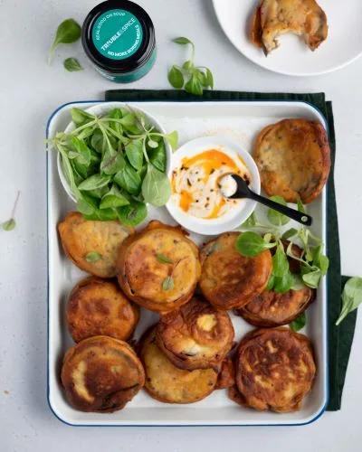 Aubergine Fritters with Curry Bomb