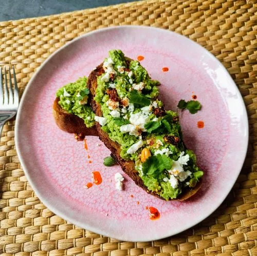 Smashed Pea toast crispy chilli oil trouble and spice recipe